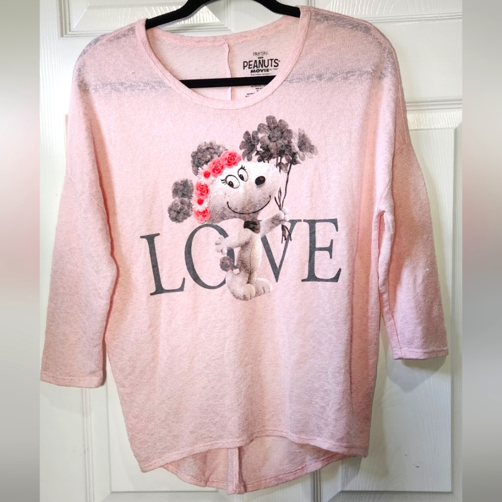 The Peanuts Movie "Belle" Snoopy's girlfriend pink sheer blouse women's …